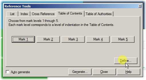 Define the Table of Contents