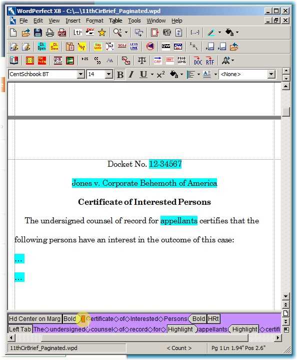 Position cursor at start of text to go into Table of Contents