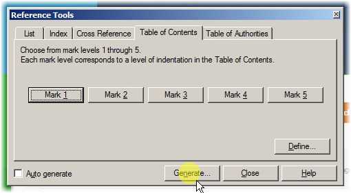 Generating the Table of Contents