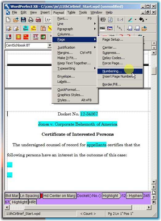 Page numbering dialog