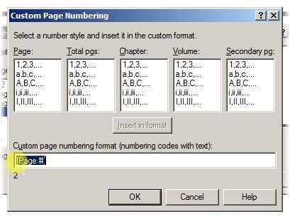 The custom numbering dialog